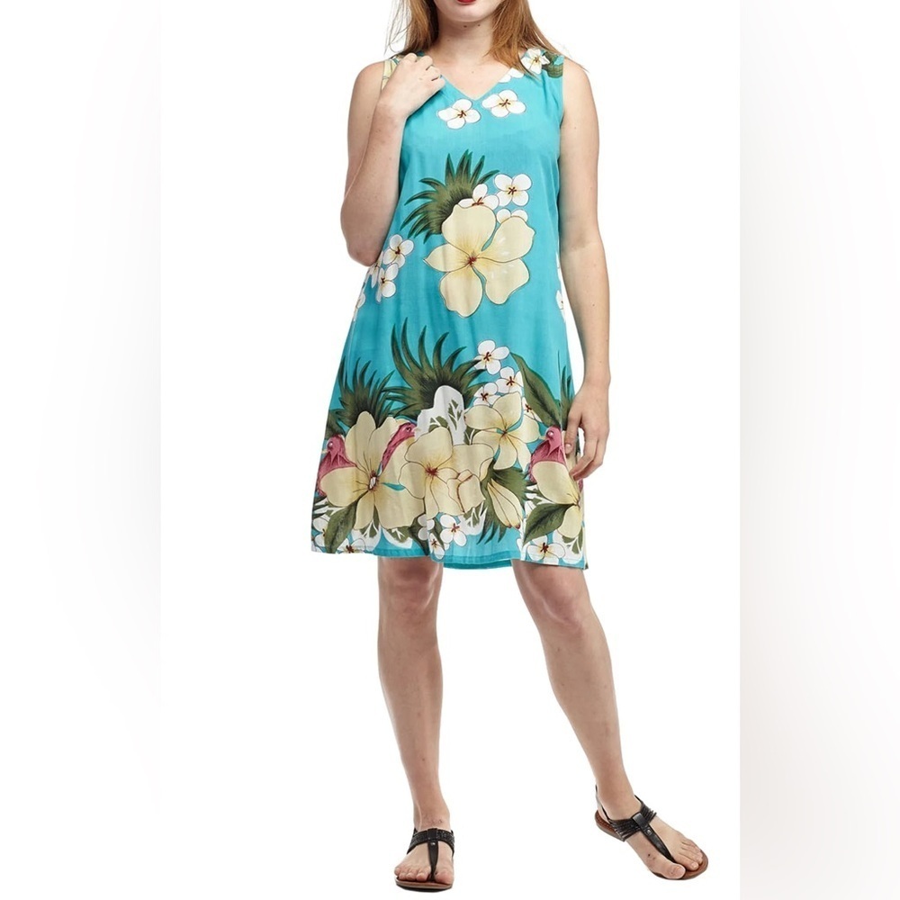 Soft Surroundings Flourish Multi Painterly Floral Sleeveless midi  Dress blue